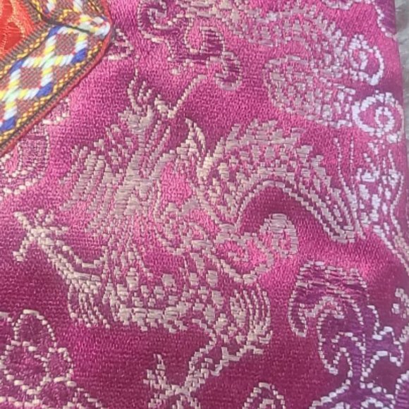 Vintage Asian Satin Brocade Purse, Satin Handbag with Embroidery - Picture 6 of 10